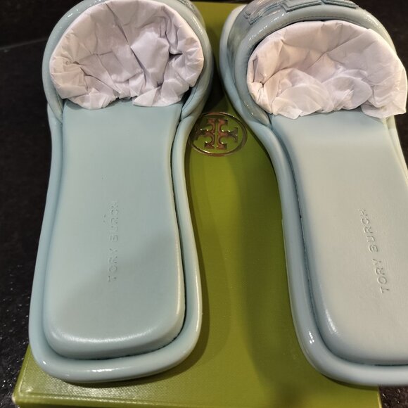 Tory Burch Womens Double "T" Sport Slide Patent Leather Sea Bubble US 8 - Picture 4 of 5